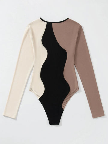 Color Block Rib-knit Bodysuit
