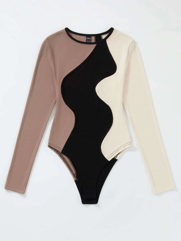 Color Block Rib-knit Bodysuit