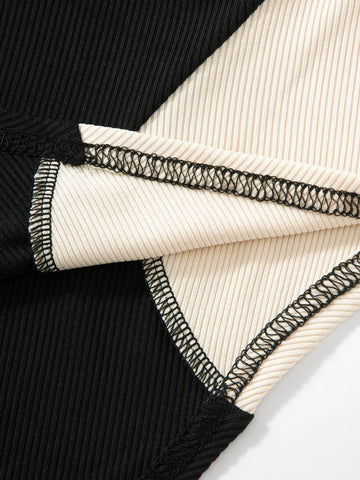 Color Block Rib-knit Bodysuit