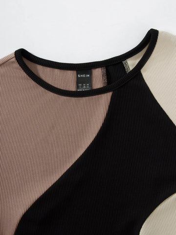 Color Block Rib-knit Bodysuit