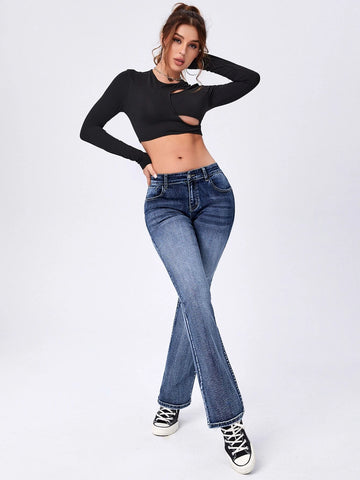 Moustache Effect Flare Leg Jeans