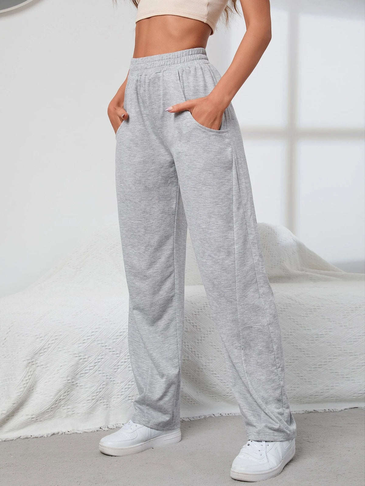 Elastic Waist Slant Pocket Sweatpants