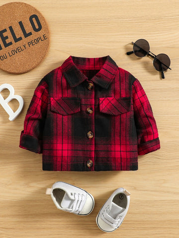 Baby Plaid Print Flap Detail Coat