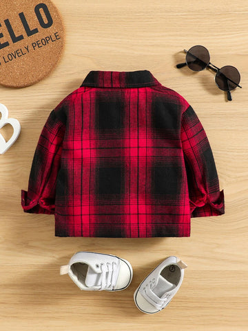 Baby Plaid Print Flap Detail Coat