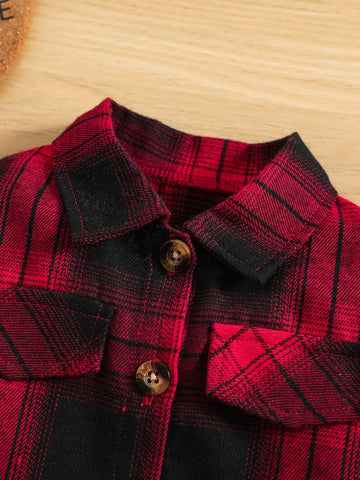 Baby Plaid Print Flap Detail Coat