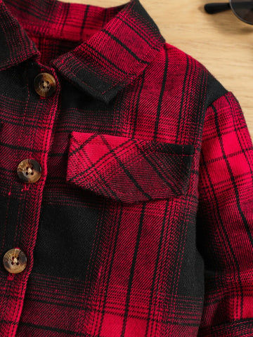Baby Plaid Print Flap Detail Coat