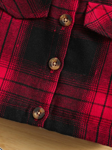 Baby Plaid Print Flap Detail Coat