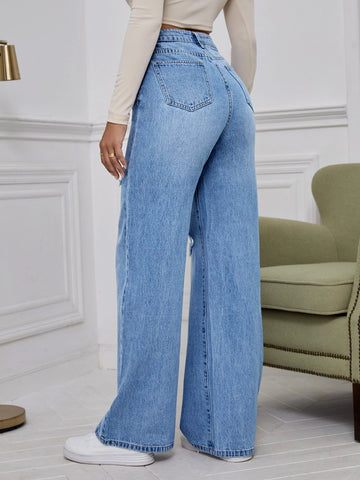 High Waist Ripped Wide Leg Jeans