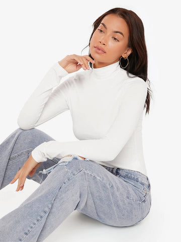 BASICS High Neck Rib-knit Form Fitted Tee