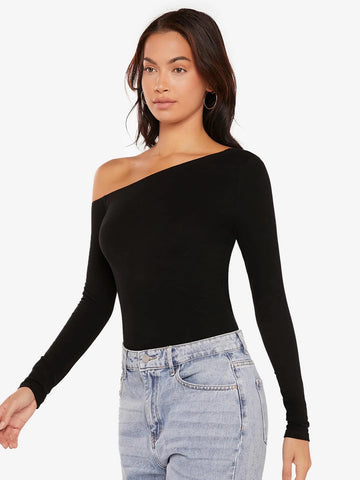 BASICS Solid Rib-knit Notched Neck Tee