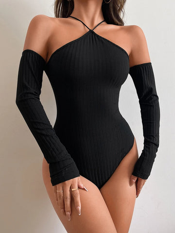 Solid Halter Neck Bodysuit