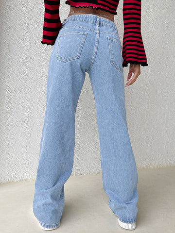 Chain Detail Wide Leg Jeans