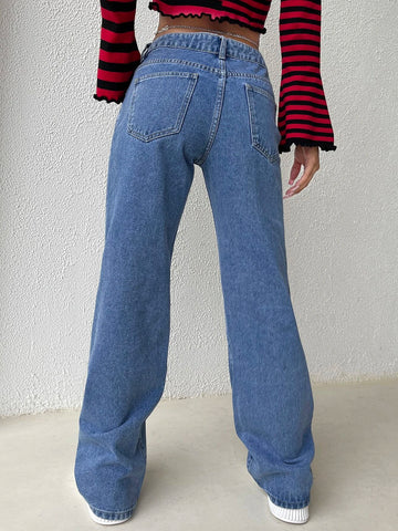 Chain Detail Wide Leg Jeans