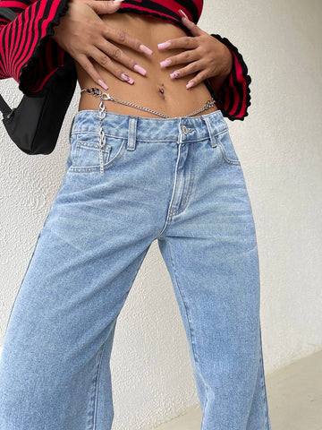 Chain Detail Wide Leg Jeans