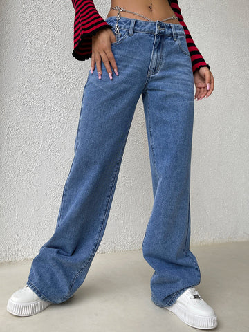 Chain Detail Wide Leg Jeans