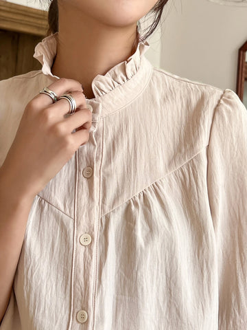 DAZY Solid Frill Neck Button Front Shirt