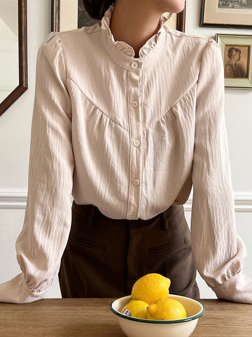 DAZY Solid Frill Neck Button Front Shirt