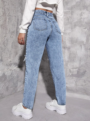 High Waist Ripped Mom Jeans