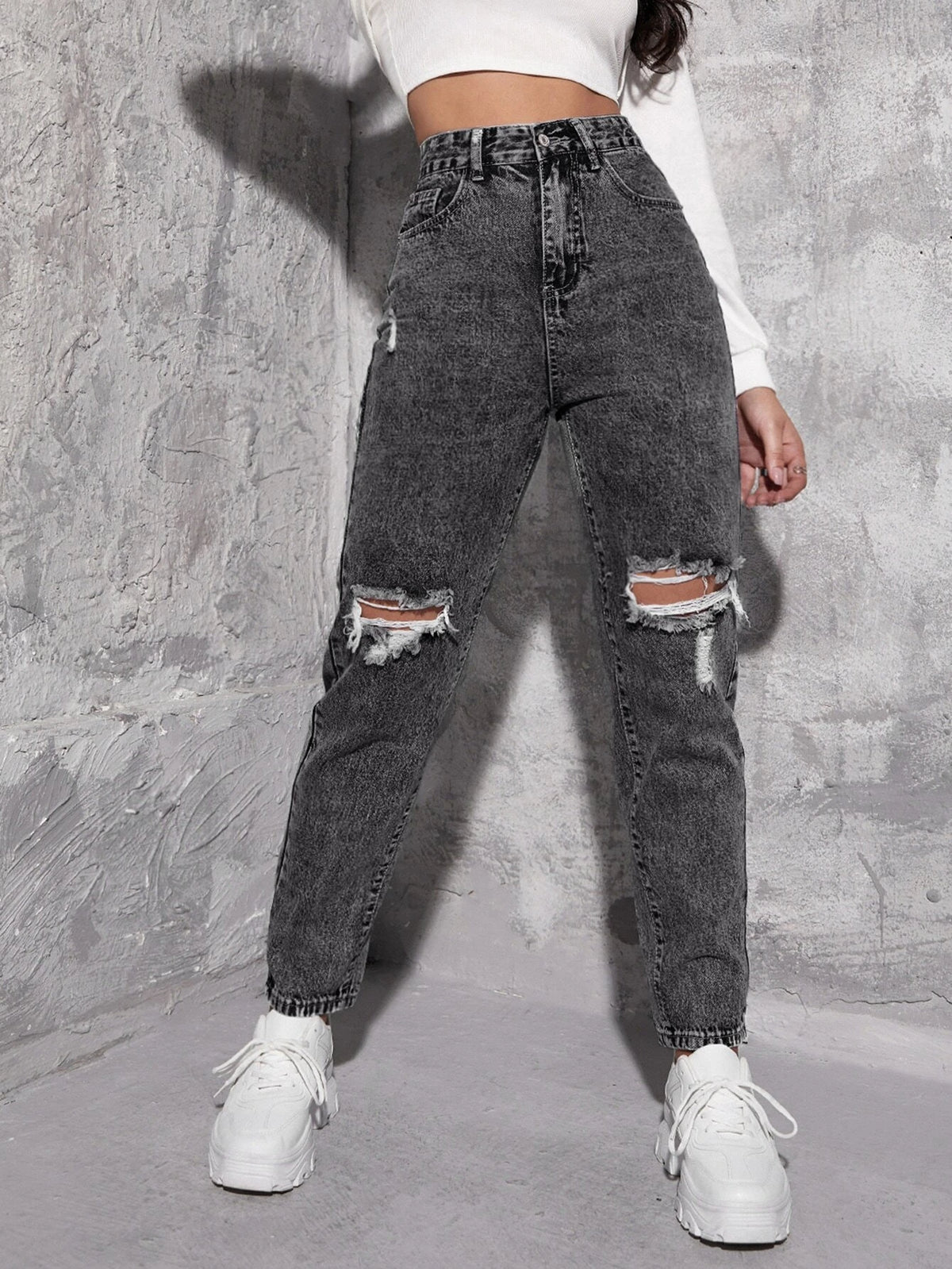 High Waist Ripped Mom Jeans