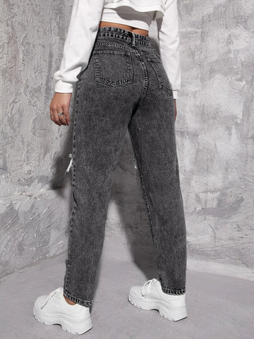 High Waist Ripped Mom Jeans