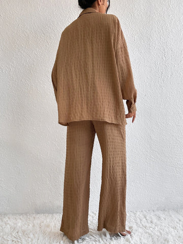 Solid Drop Shoulder Shirt & Wide Leg Pants