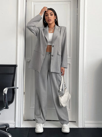 BIZwear Solid Lapel Neck Blazer & Suit Pants