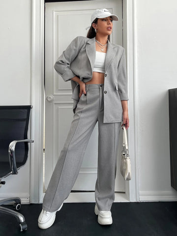 BIZwear Solid Lapel Neck Blazer & Suit Pants