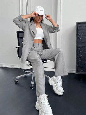 BIZwear Solid Lapel Neck Blazer & Suit Pants