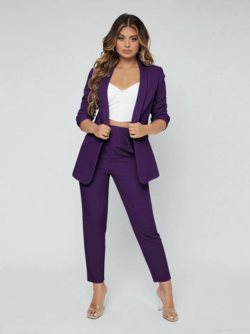 SXY Shawl Neck Open Front Blazer & Pants Suit