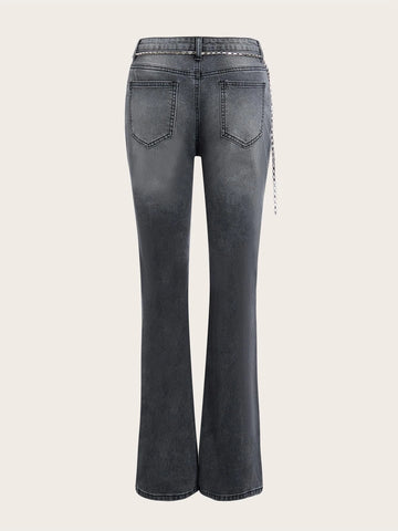 ROMWE Washed Flare Leg Jeans