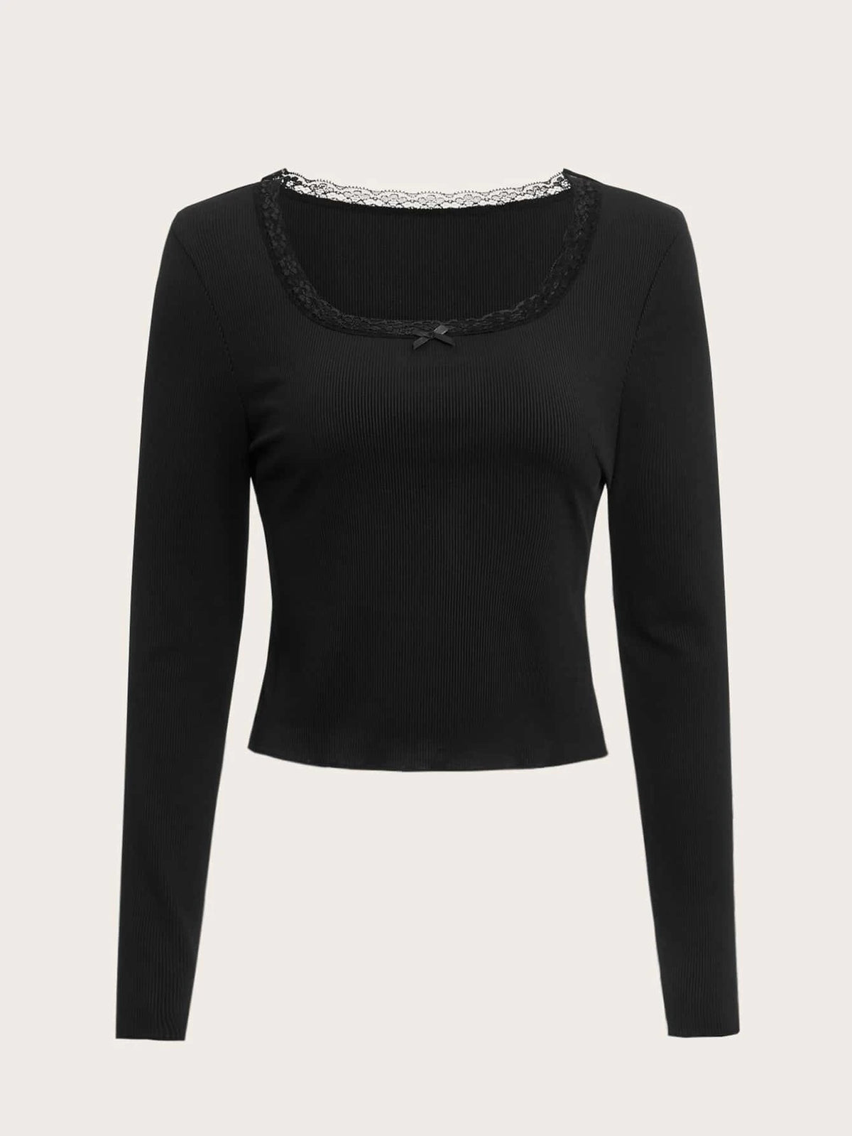 ROMWE Sweetness Contrast Lace Ribbed Tee
