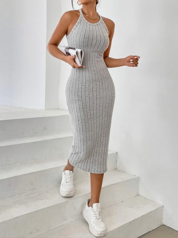 Solid Halter Neck Bodycon Dress