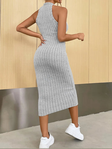 Solid Halter Neck Bodycon Dress