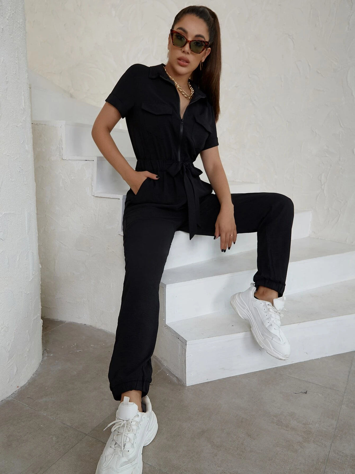Eilly Bazar Flap Pocket Knot Front Jumpsuit