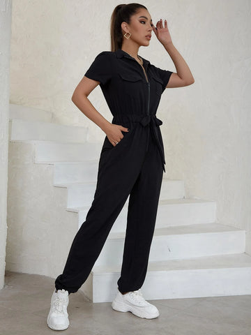 Eilly Bazar Flap Pocket Knot Front Jumpsuit