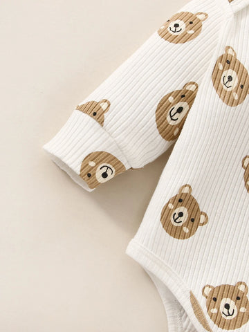 Newborn Baby Cartoon Graphic Bodysuit & Pants & Hat