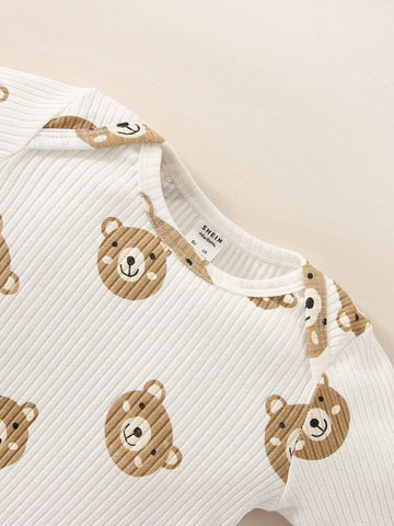 Newborn Baby Cartoon Graphic Bodysuit & Pants & Hat