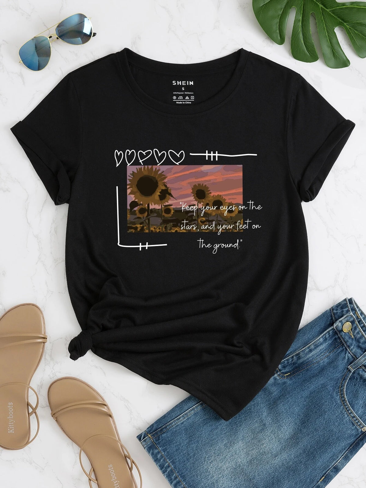 Sunflower And Slogan Graphic Tee