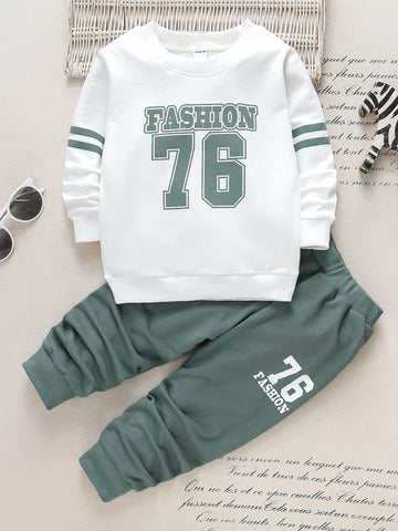 Toddler Boys Letter Graphic Sweatshirt With Sweatpants