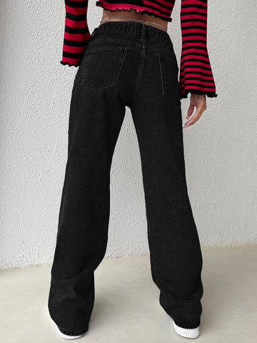 Chain Detail Wide Leg Jeans