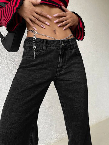 Chain Detail Wide Leg Jeans