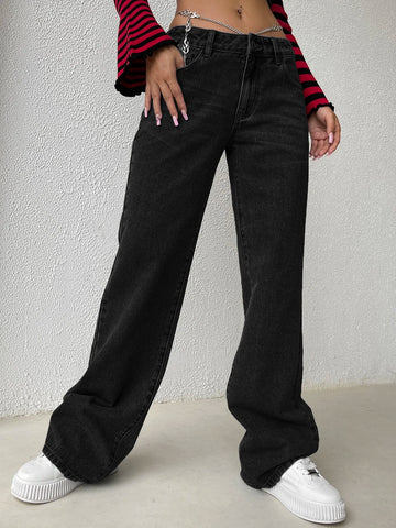 Chain Detail Wide Leg Jeans