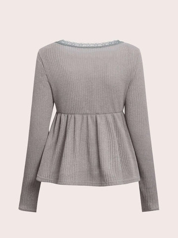 ROMWE STPL Lace Trim Ruffle Hem Tee