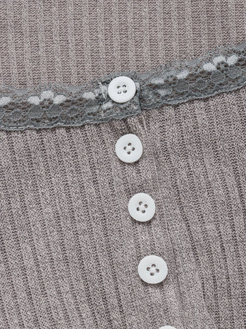 ROMWE STPL Lace Trim Ruffle Hem Tee