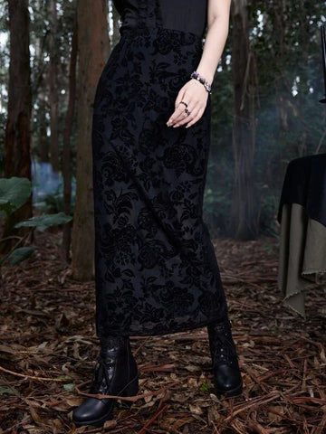 ROMWE Goth Floral Print Mesh Skirt