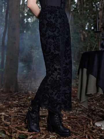 ROMWE Goth Floral Print Mesh Skirt