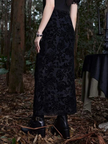 ROMWE Goth Floral Print Mesh Skirt