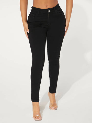 SXY Patched Detail Zip Fly Skinny Jeans