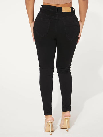 SXY Patched Detail Zip Fly Skinny Jeans