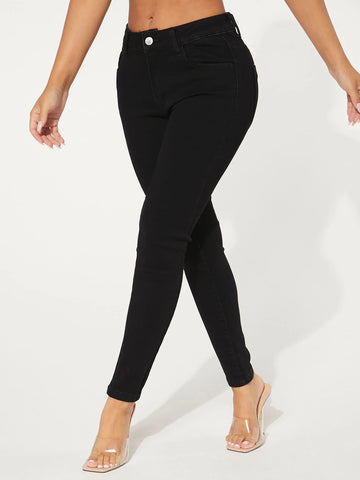 SXY Patched Detail Zip Fly Skinny Jeans